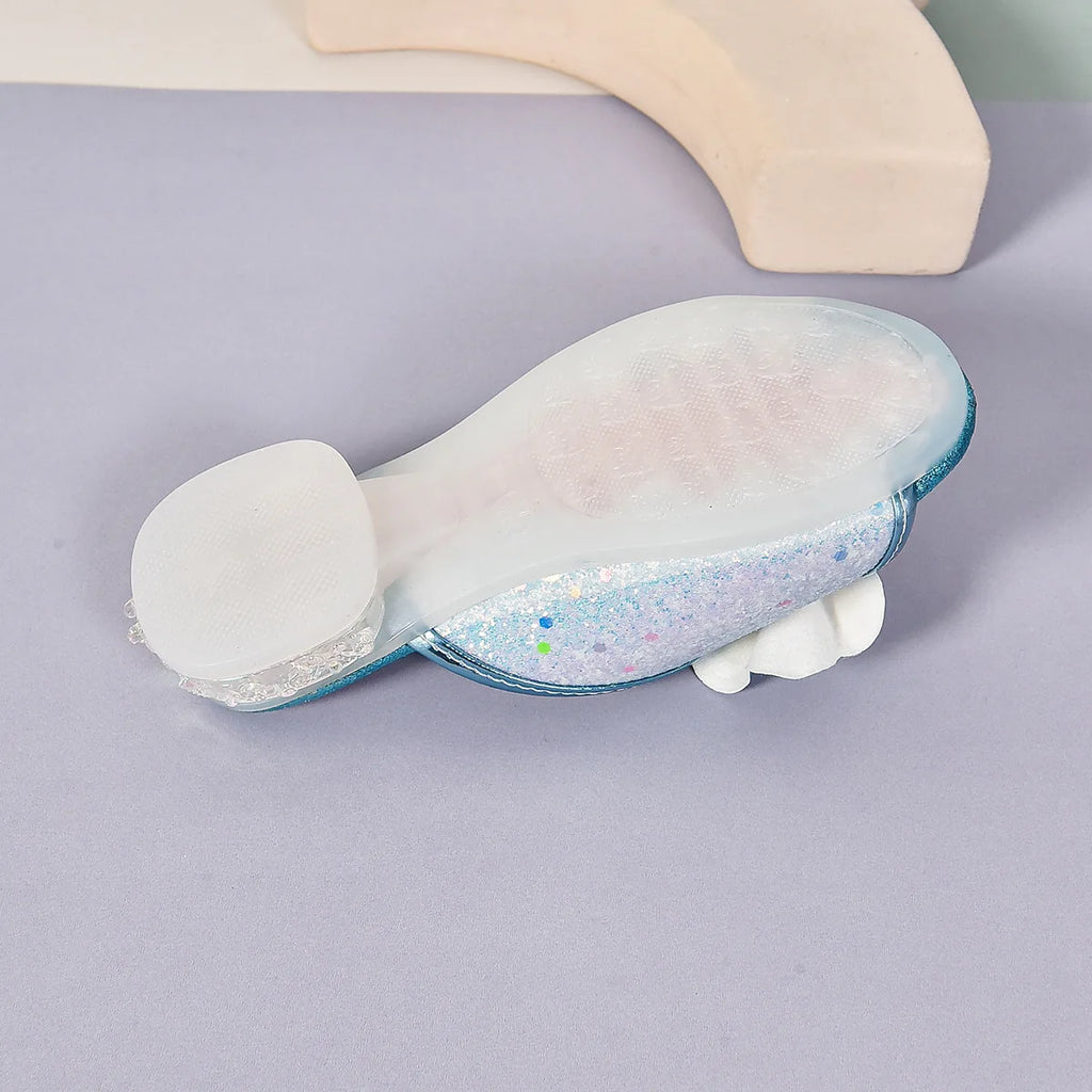 Disney Kids Princess Shoes Frozen Elsa Bowknot Low Heel Slippers Casual Baby Girls Party Wedding Leather Blue Shoes Size 27-36