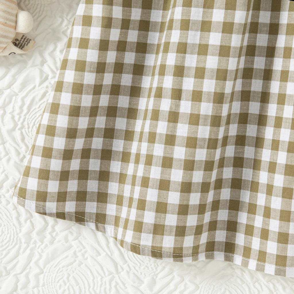 Summer New Cute Squirrel Embroidered Baby Girl Dress, Casual Style Checkered Small Flying Sleeve Children'S Clothing (0-4 Years)