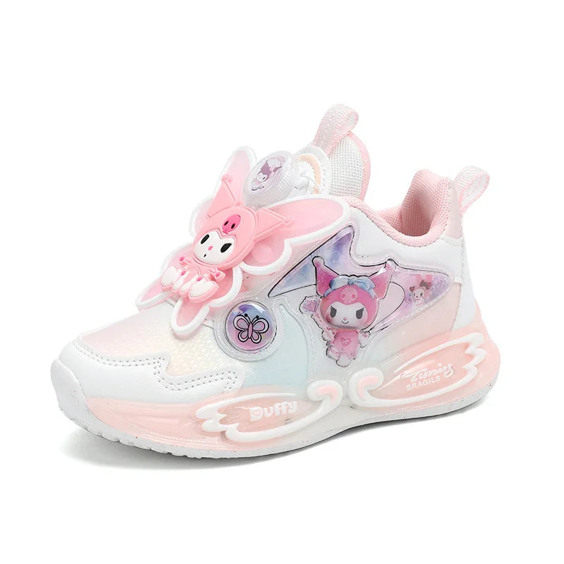 Kids'Casual Shoes Sneakers Led Light Cartoon Kuromi PU Leather For Girls Anti-slip Breathable Pink Pruple Shoes Size 26-33