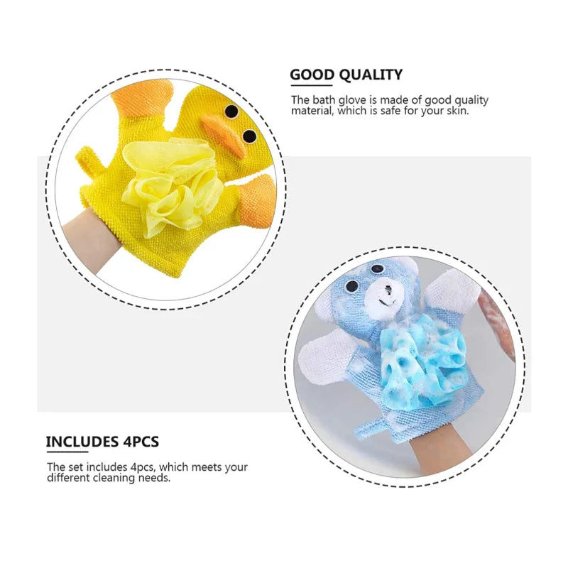 Cute Animal Bathing Gloves Kids Sponges for Bathing Loofah Gloves Shower Kids Body Scrub Hand Puppet Bath Wash Mitt Towel