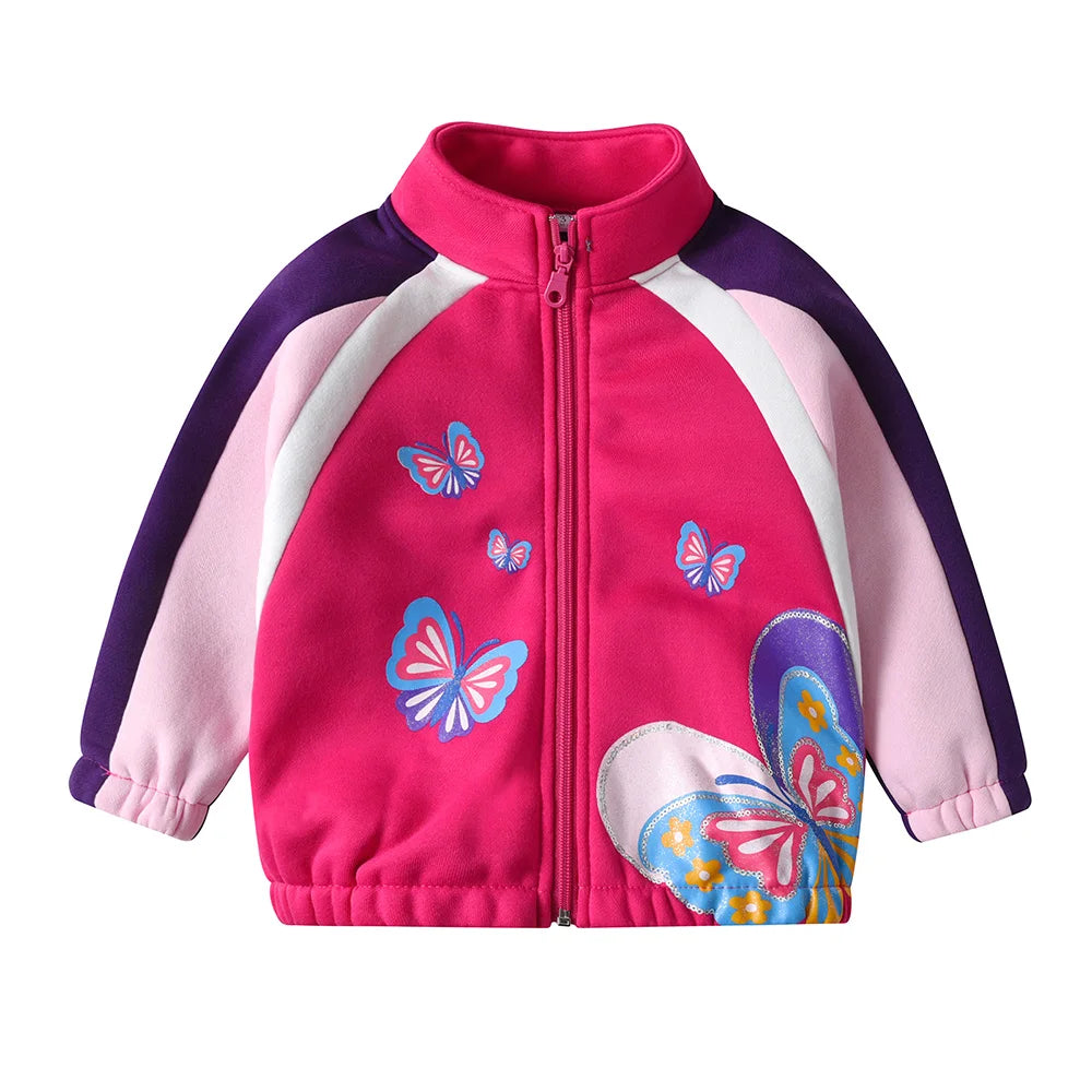 VIKITA Kids Autumn Spring Sports Wear Girls Butterfly Print Fashion Coats Teenagers Zipper Warm Soft Daily School Casual Jackets
