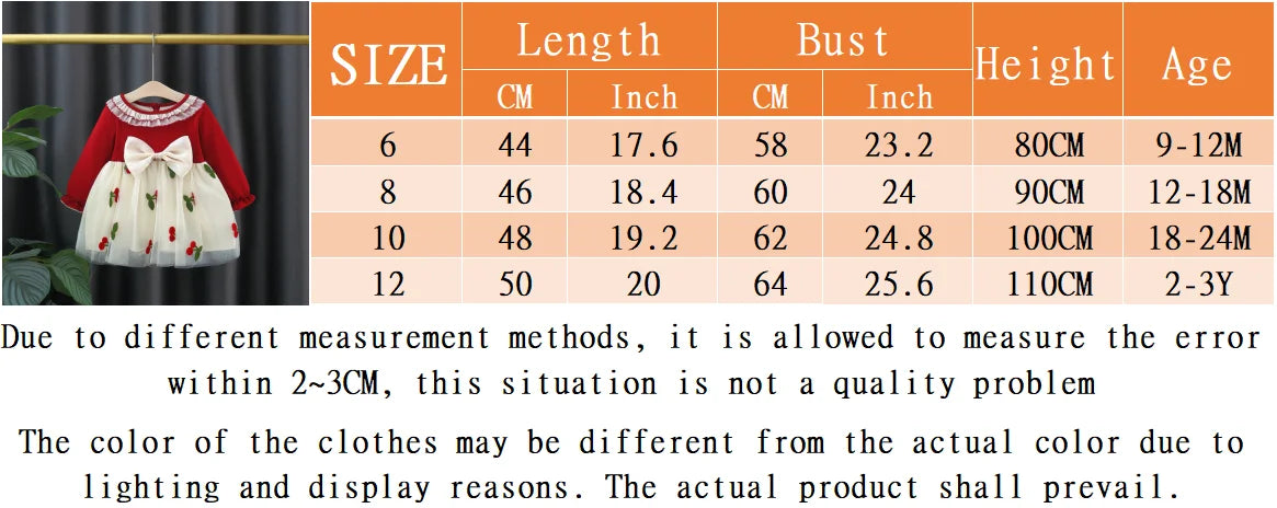 Autumn And Winter New Red Christmas Party Baby Girl Princess Dress, Sweet Bow Thickened Children'S Long Sleeved Clothes