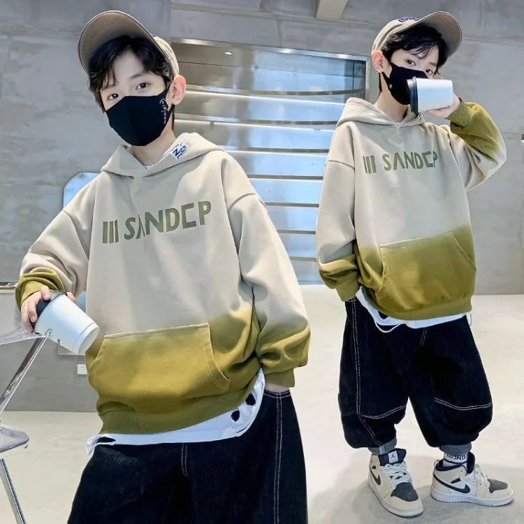 2025 Spring Autumn New Boys Mid-Large Size Trendy Stylish Eye-Catching Hooded Sweatshirt - Boys' Spring Streetwear Top