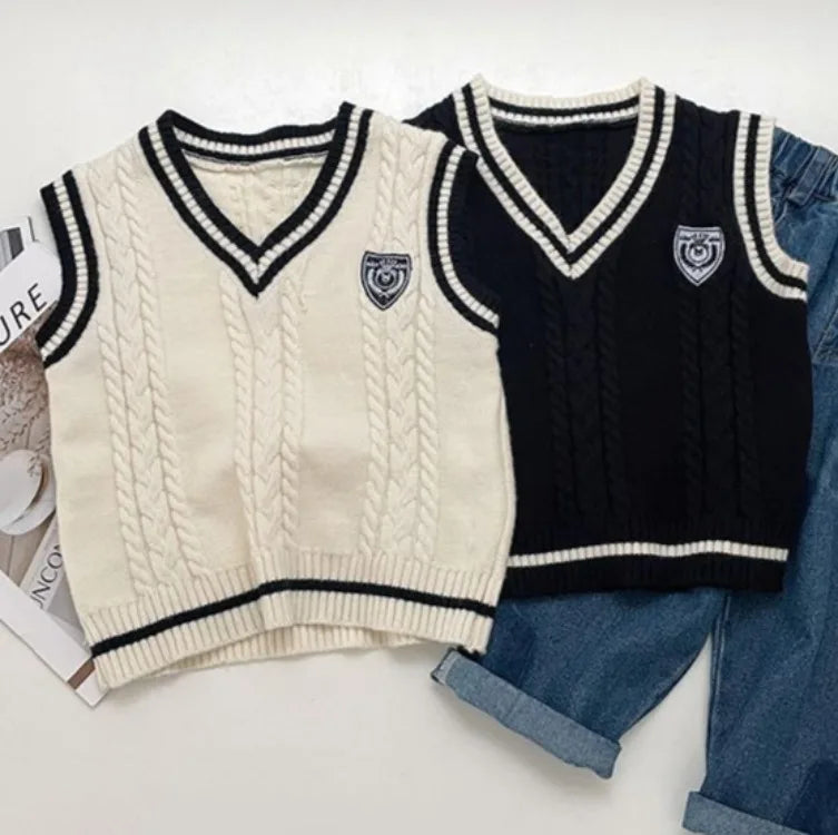 Boys' Knit Vest 2025 Spring Autumn New Preppy Style Kids' Outerwear Trendy Baby Boy Vest for School Casual Wear