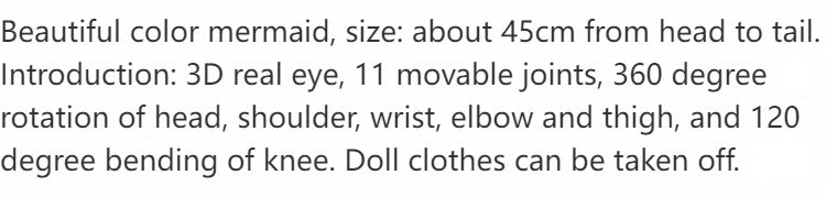 Colorful Mermaid Doll Rainbow Princess Toy Children's Pretend Play House Dress Up Toy Christmas Birthday Gift for Girls