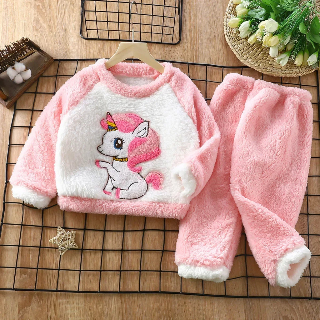 Children's New Winter Flannel Set For Boys and Girls Plush Insulation Home Clothing Children's Pajamas Children's Clothing