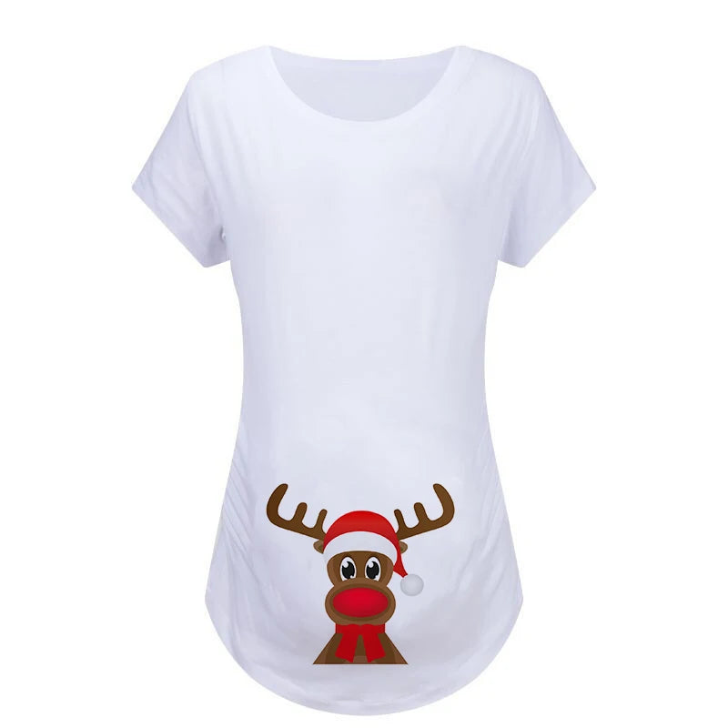Christmas Womens Maternity T-shirt Santa Baby Printed Pregnant Women T Shirt Pregnancy Casual Short Sleeve T Shirt White Clothes