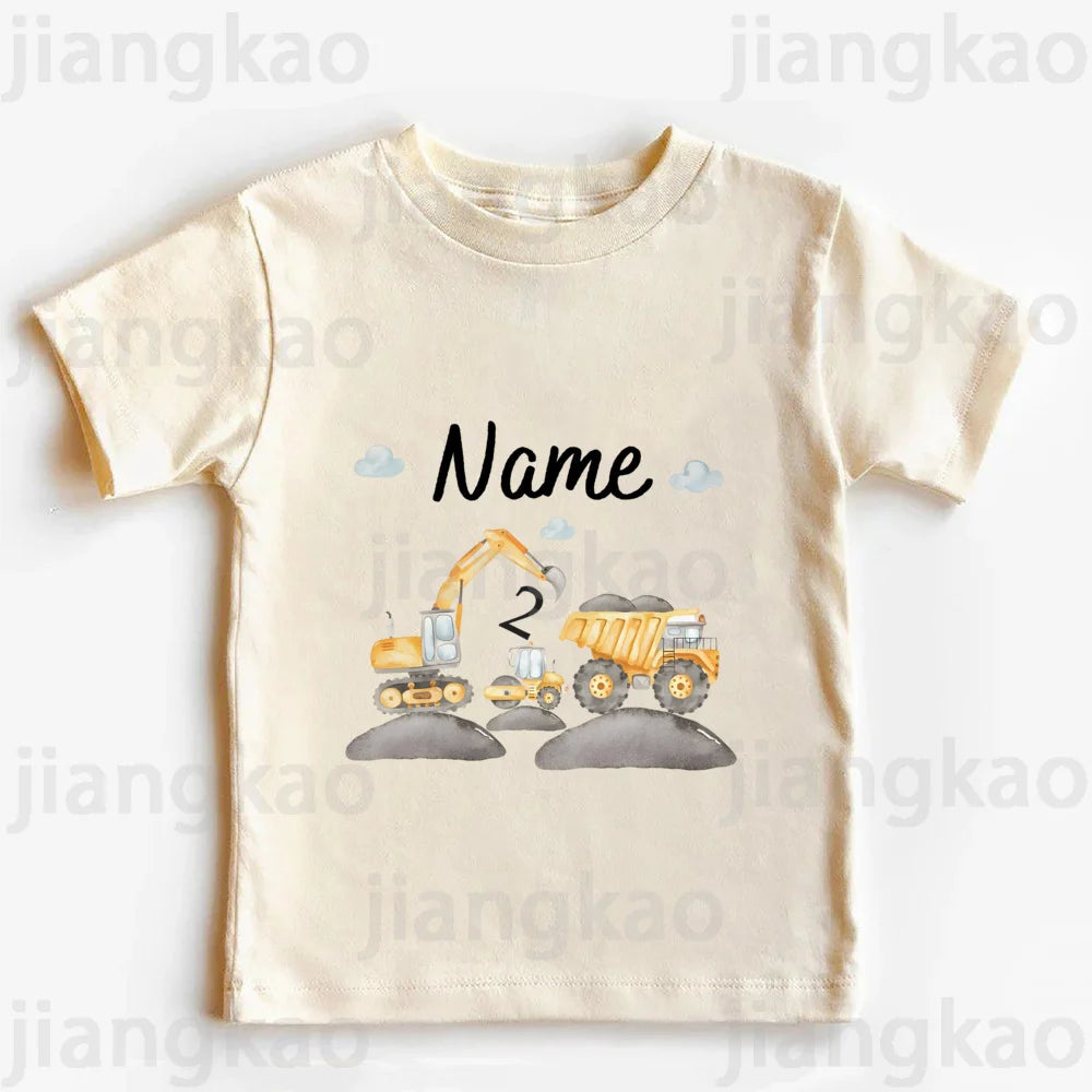 Excavator Shirt with Name Construction Digger Personalized Kids Short Sleeve Shirt Custom Name birthday Tee Natural Kids Shirts