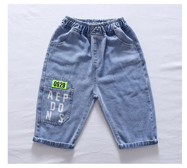 2024 New Teenage Boys Denim Shorts 4-10 Years Summer Fashion Letter Printed Soft Trousers For Kids Children Casual Pants