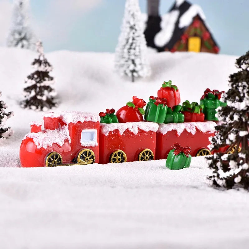 Christmas Santa Claus Elk Sleigh Locomotive Carriage Micro Landscape Snow Scenery Ornaments for xmas party favor christmas decor