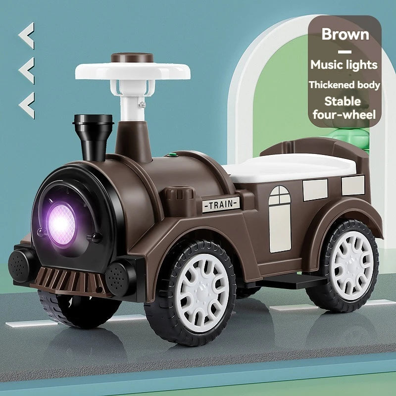 Kids Ride On Train with Lights & Music Under Seat Storage Gift for Toddlers Boys Girls Retro Balance Bike Balance Car Toy