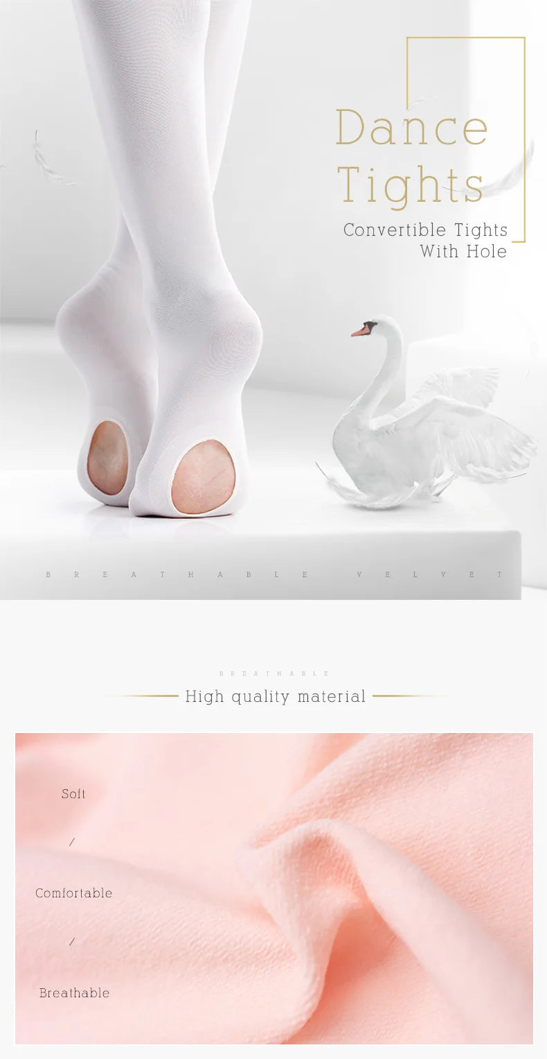 Wholesale Ballet Tights for Adults Girls Velvet Convertible Dance Stockings White Pink Ballet Pantyhose With Hole 12 Pairs