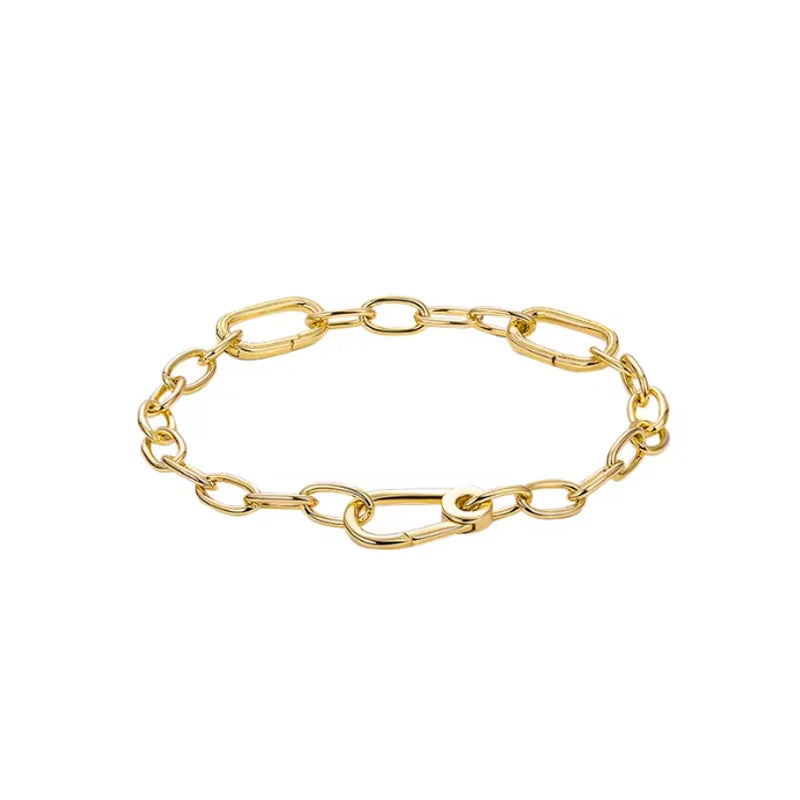 New 925Silver original 17-21CM Pearl Heart-Shaped Hard Ring Square Buckle Round Bracelet Fit for DIY Mini Birthday Jewelry Gifts