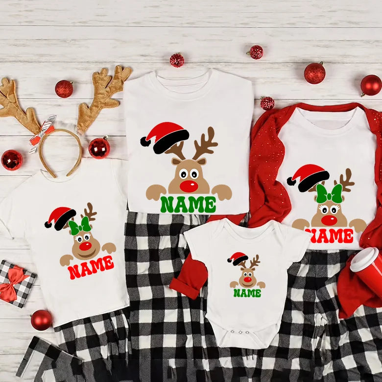 Custom Name Reindeer Shirts Reindeer Family Christmas Shirt Personalized Xmas Family Matching Tops Tee Holiday Xmas Gift