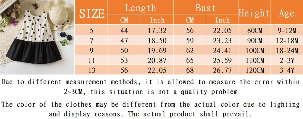 Sweet Black Bow Baby Girl Dress, Summer New Polka Dot Sleeveless Children'S Clothing With Free Hat (9 Months-4 Years Old)