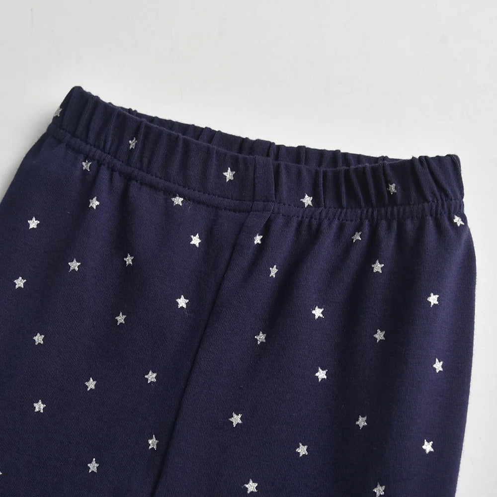 VIKITA 100% Cotton Cozy Toddlers Pants Girls Navy Blue Star Print Skinny Leggings Daily School Casual Wear Trousers for 2 Years