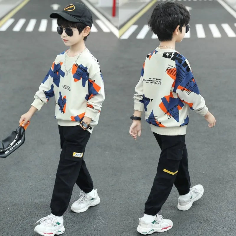 2025 New Arrival Boys' Mid-Large Size Sporty Two-Piece Spring & Autumn Kids Clothing Set - Stylish Outfit for Children