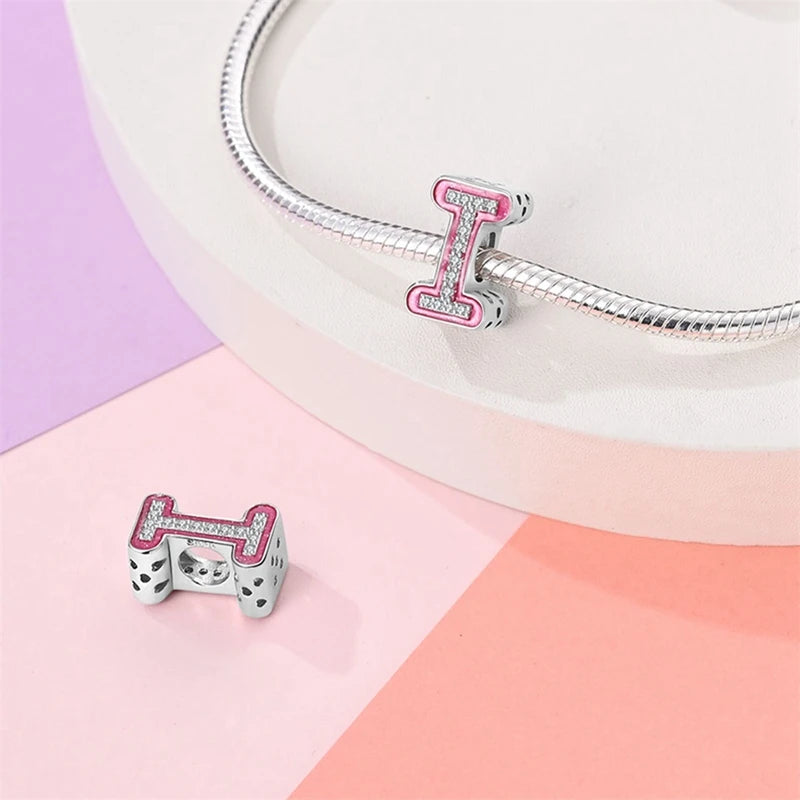 Pink Girl Series 925 Sterling Silver Alphabet Charms Beads Cute Letter Fit Original Bracelet Bangle Necklace DIY Jewelry
