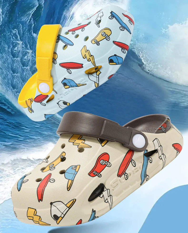 Kids'Sandals PU Leather Summer Beach Shoes Printing For Children Breathable Soft Thick Bottom Khaki Yellow Shoes Size 26-38