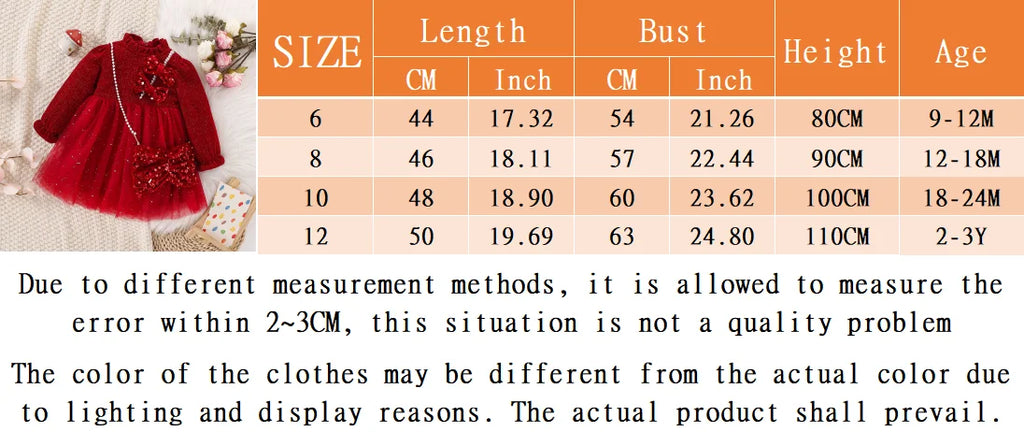 Autumn And Winter New Red Sequin Bow Baby Girl Dress, Princess Style Children'S Clothing With Free Sequin Pendant (0-3 Years)