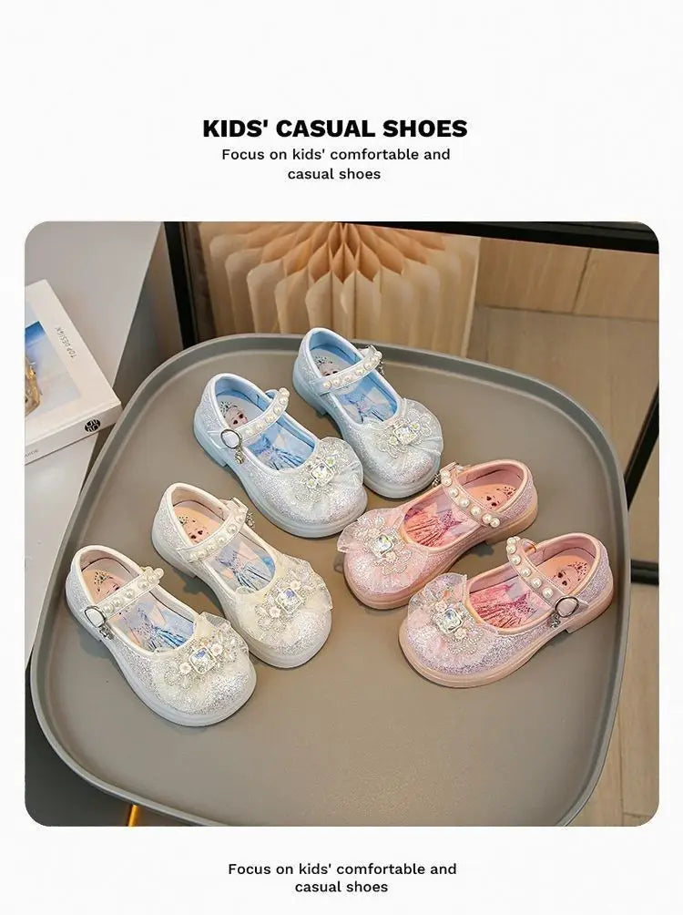 Disney Children's High Heel Princess Elsa Party LED Light Shoes Summer Girls Sandals Baby Girls' Crystal Blue Pink Shoes 23-34