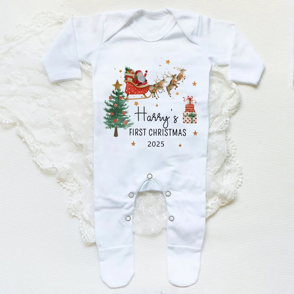 Personalised Baby's First Christmas Sleepsuit My 1st Christmas Pjs Baby Xmas Outfit New Year Holiday Baby Grow