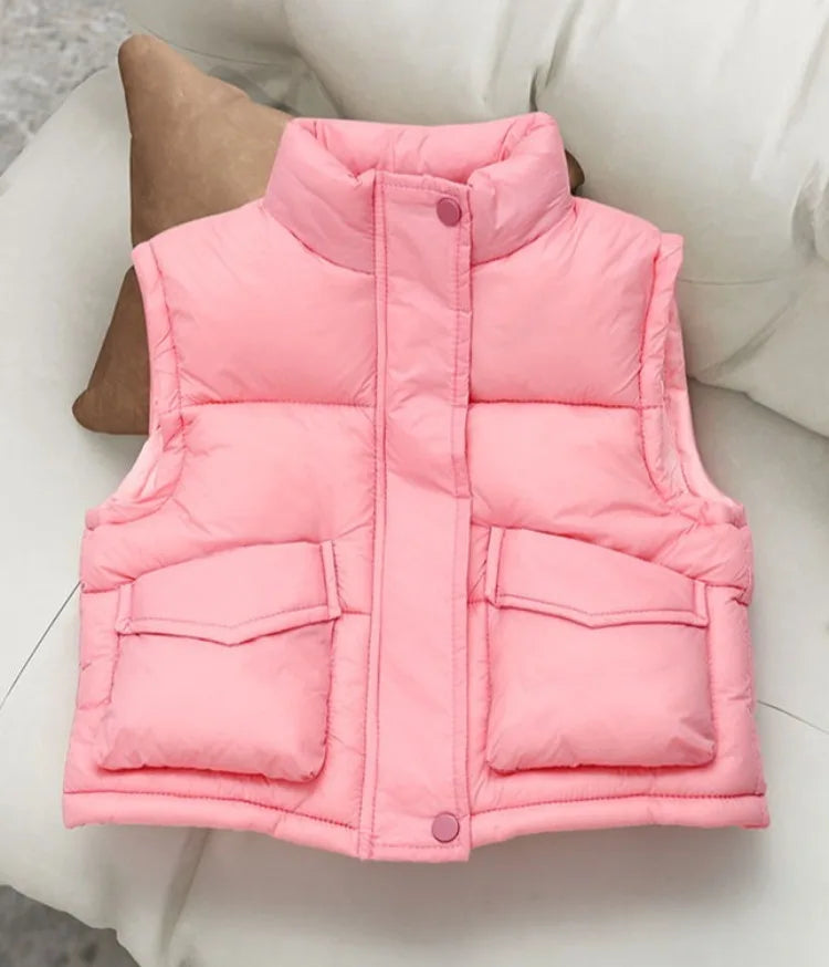 Autumn Winter New Kids' Korean Style Thickened Cotton Vest for Medium Large Children Students Fashion Outerwear Jacket