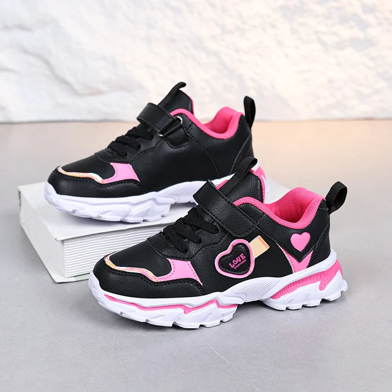 Girls' autumn and winter sports shoes, anti slip leather surface, elementary school students' spring outdoor shoes, middle-aged