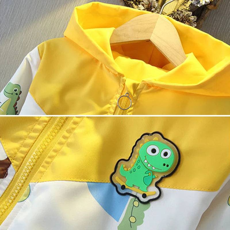Spring Baby Boys Cartoon Dinosaur Hooded Jacket Toddler Kids Outerwear Casual Windbreaker Coats Children Clothing for 1-6Years