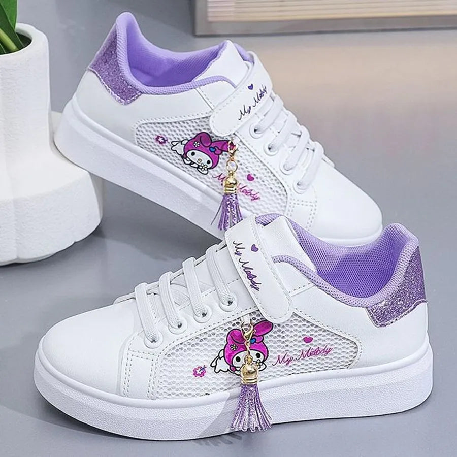 Sanrio hello kitty  spring autumn non-slip net shoes girl casual shoes cartoon board shoes kuromi sports shoes cute Sneakers