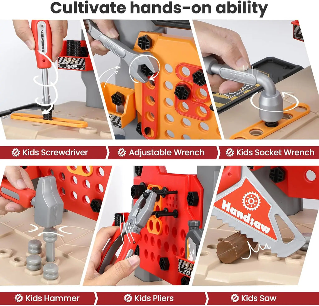 Large 2-in-1 Kids Tool Bench Set with Saw Screw Miter Pretend Play Construction Workbench Toys Education Toy for Boys & Girls