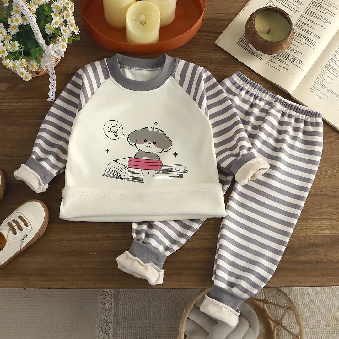 Baby Kids Thermal Underwear Suit Winter Pajamas Thick Plush Children Clothes Set  Autumn Infant Girl Boy Homewear