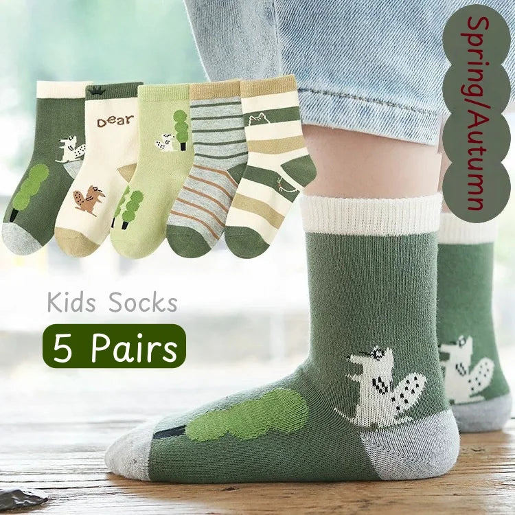 Kids' Socks Boys Girls Autumn Cotton Socks Baby Animals Pattern Socks Children Mid-calf Sock 5 Pairs