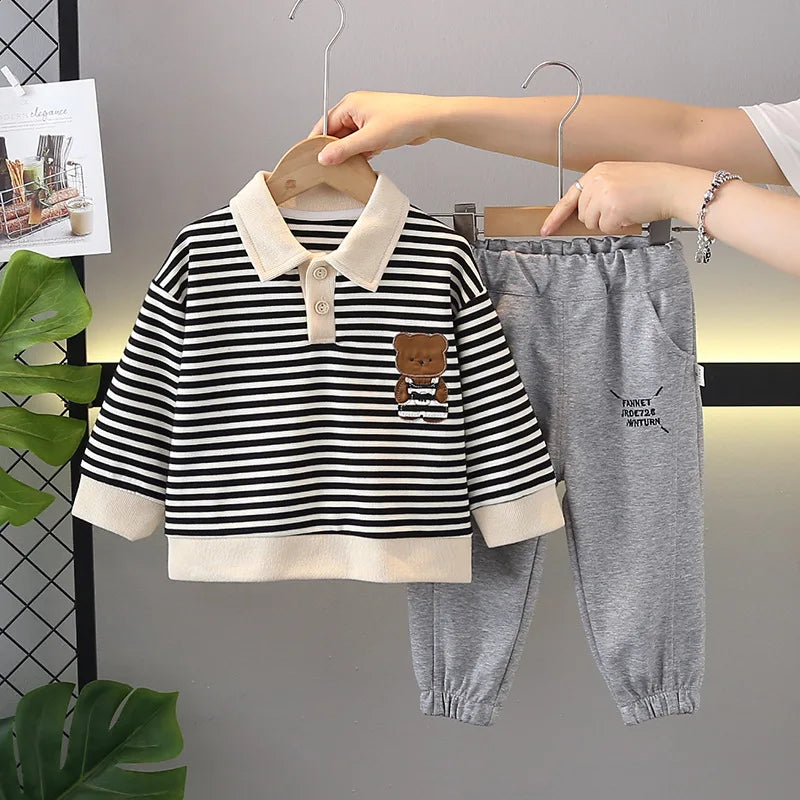 New Spring Autumn Baby Clothes Children Boys Striped Long Sleeved T-Shirt Pants 2Pcs/Sets Infant Casual Outfits Kids Tracksuits