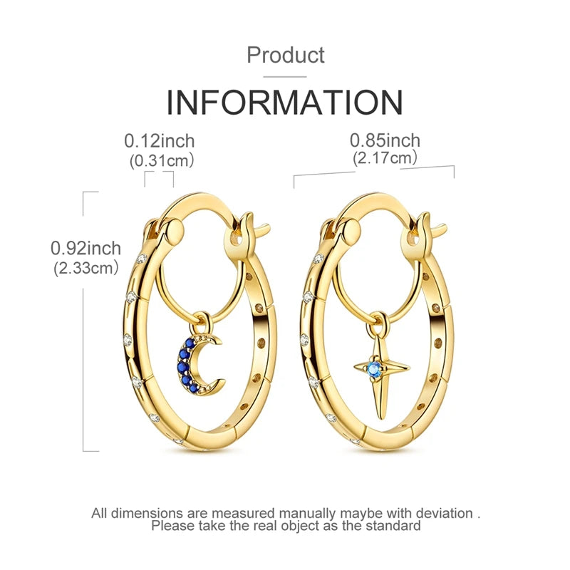 925 Sterling Silver Plated Gold Drop Earrings Star Sun Moon Earrings Removable Circle Heart Earrings For Women Hoop Earrings