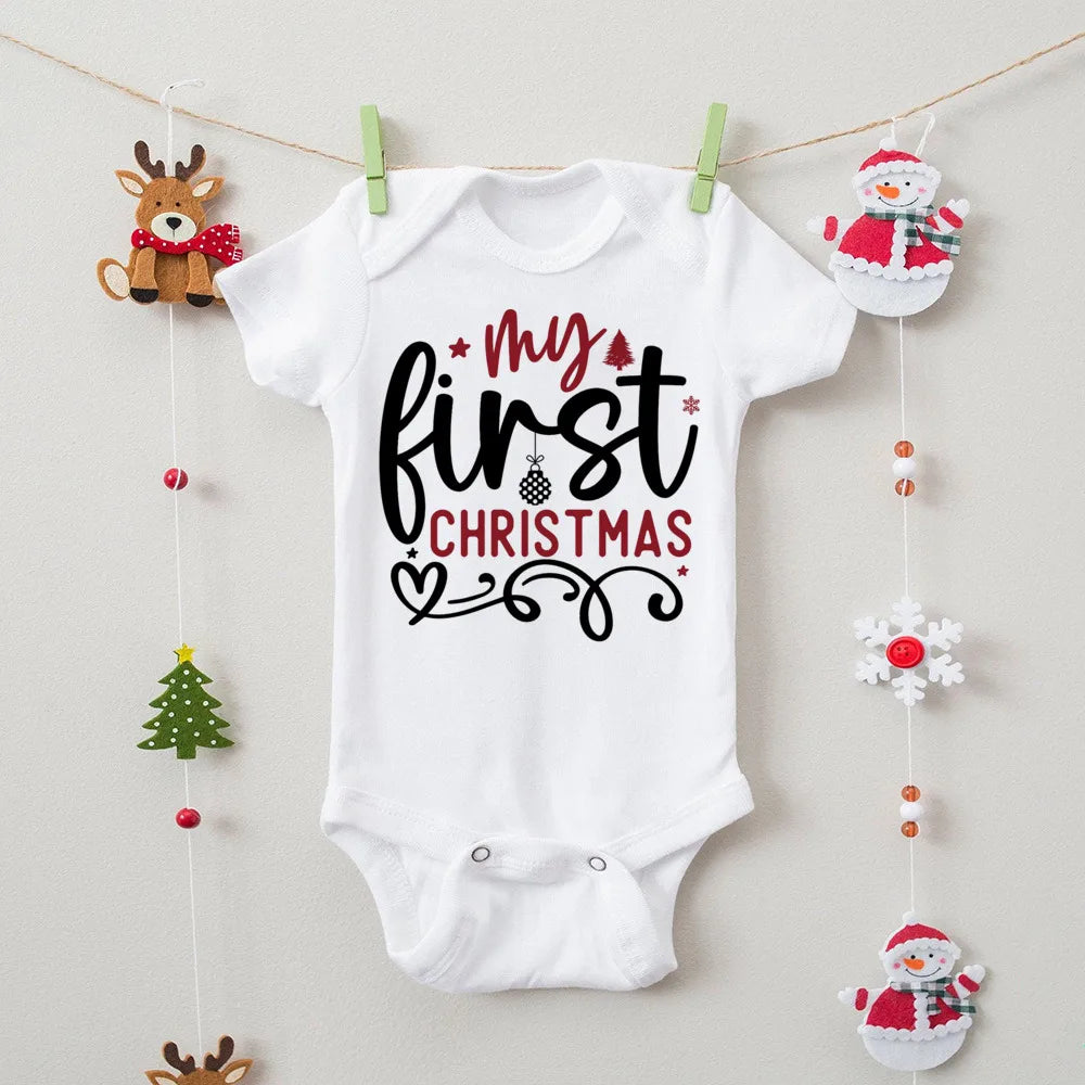First Christmas Print Baby Bodysuits Boys Girls Xmas Cute Clothes Toddler Romper Newbron Christmas Gift Xmas Party Outfits