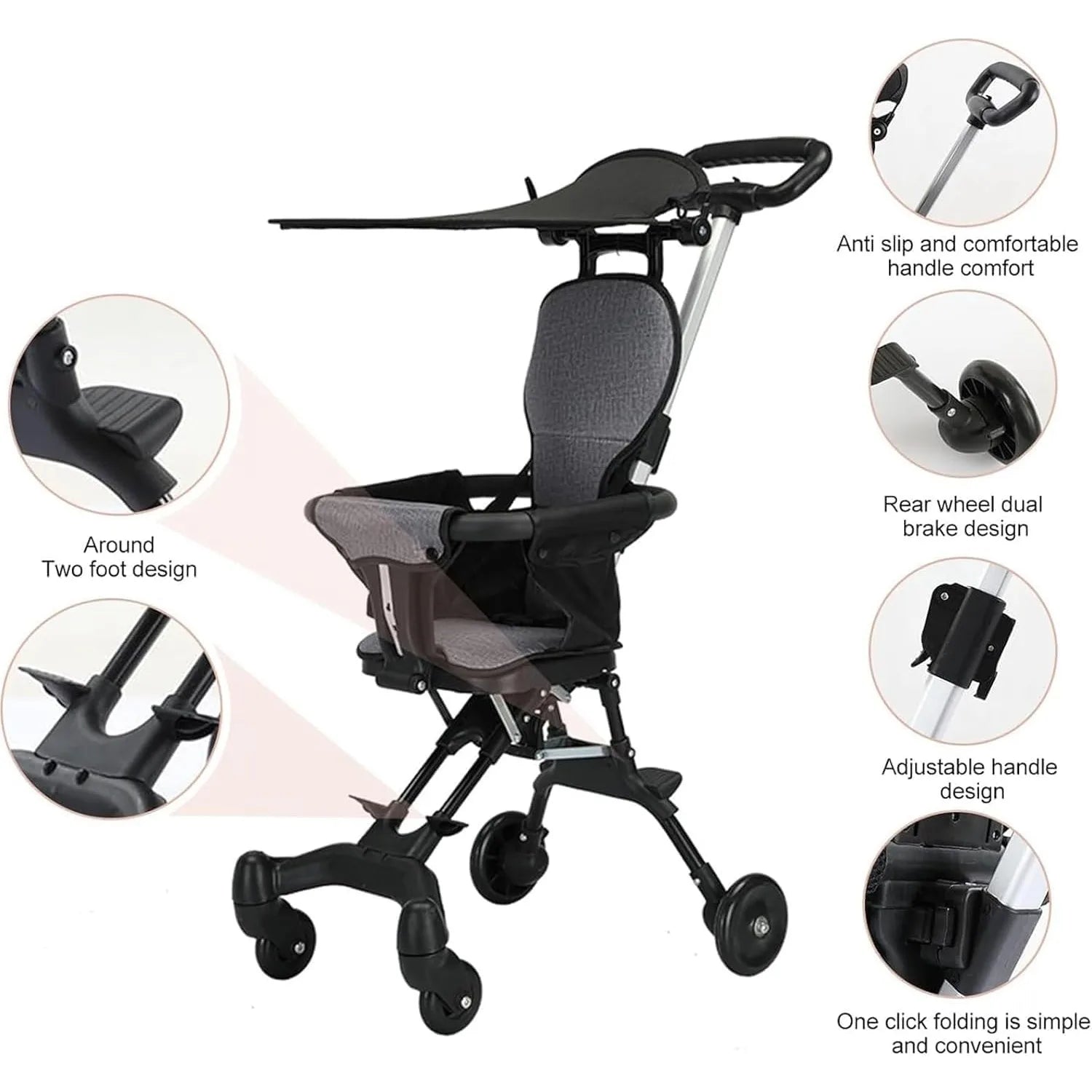 Convenience Stroller Lightweight Baby Travel Stroller Compact Stroller One-Handed Folding Canopy for Toddlers Travel Airplane