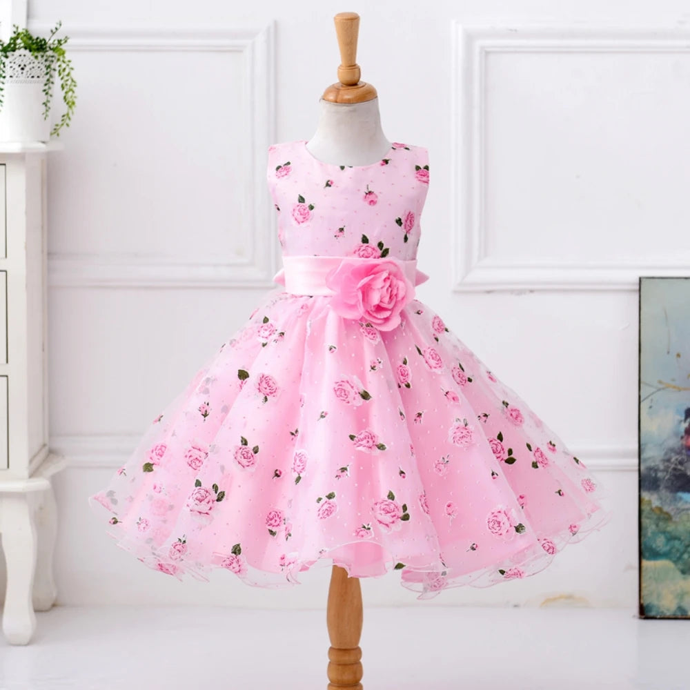Elegant Bridesmaid Flower Girls Party Dress Bow lWedding Princess Kid Dresses for Girl Birthday Evening Kids Clothing 3-10 Years