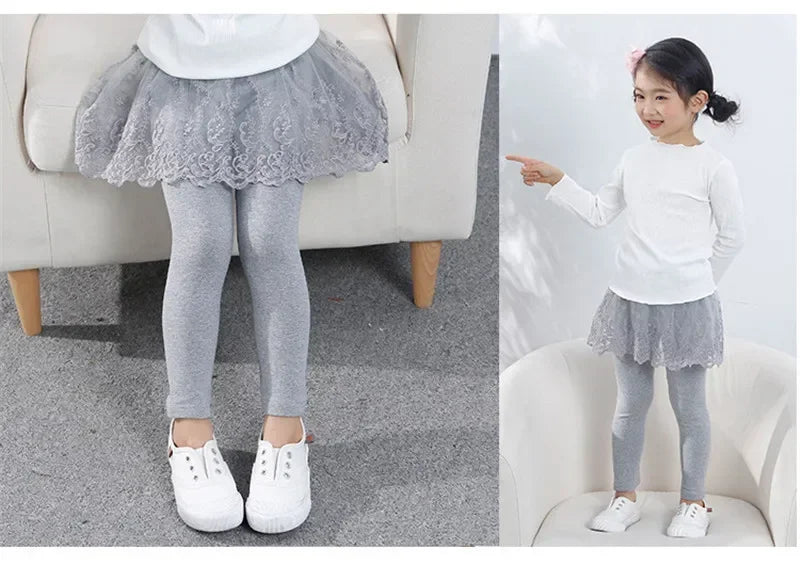New Baby Girls Leggings Lace Princess Skirt-pants Spring Autumn Children Slim Skirt Trousers for 2-7 Years Kids Clothes