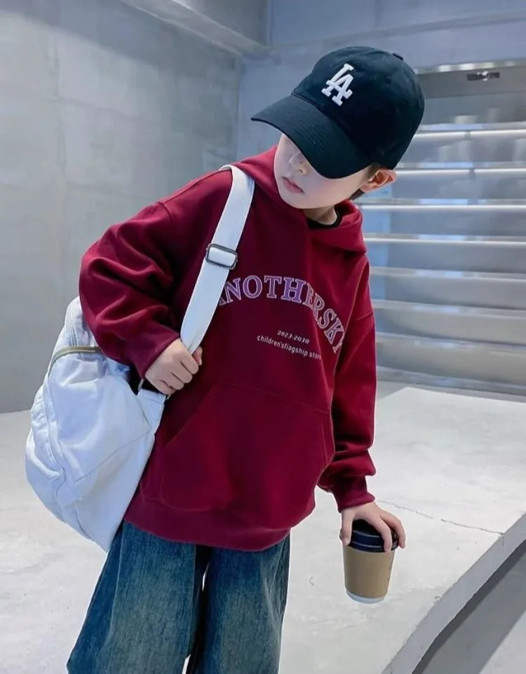 Boys' Korean-Style Oversized Hooded Sweatshirt for Spring & Autumn 2025 New Arrival - Medium/Large Size Stylish Kids Top