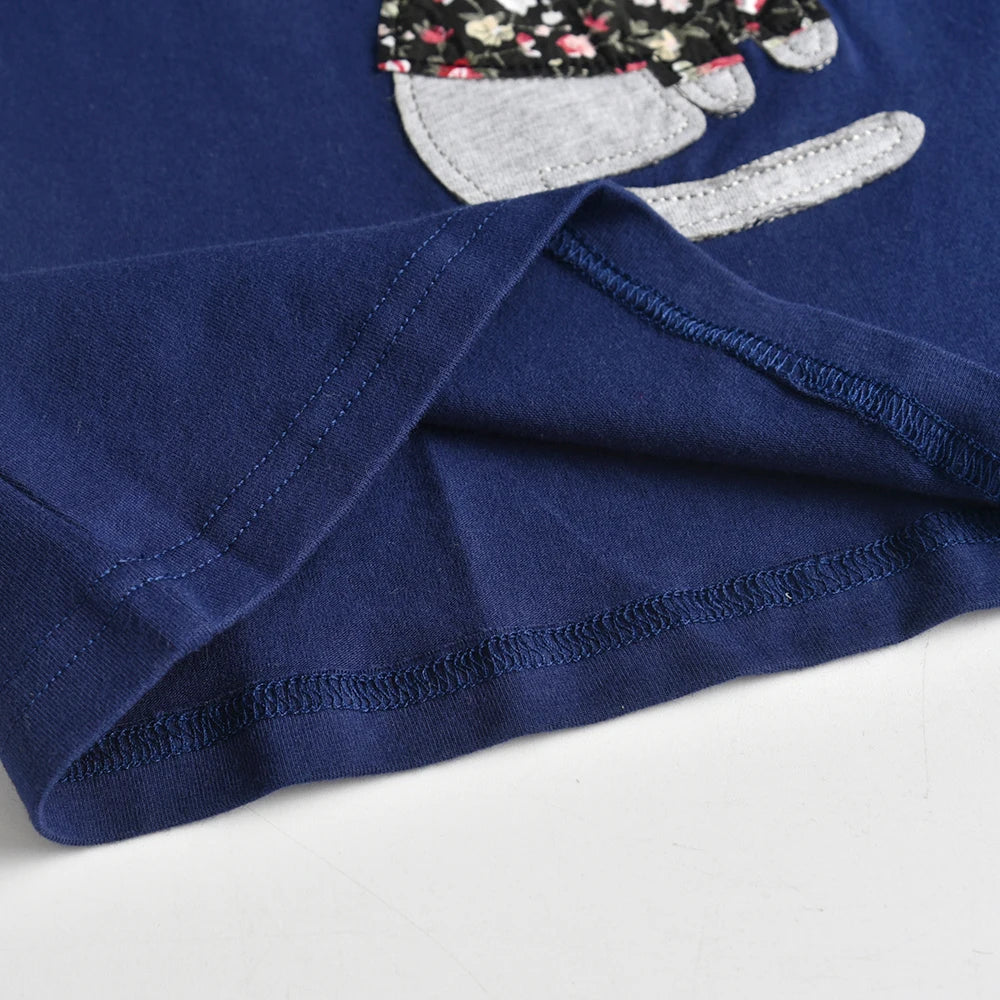 DXTON Spring Autumn Girls Tops Long Sleeve Kids Cotton T-shirts Cat Print Applique Children Casual Tees School Home Kids Wear