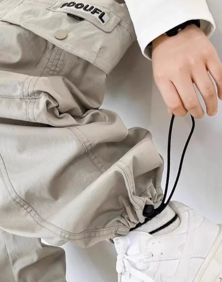 2025 Spring Autumn Boys' Cuffed Cargo Pants Straight Leg Cotton Stylish New Design