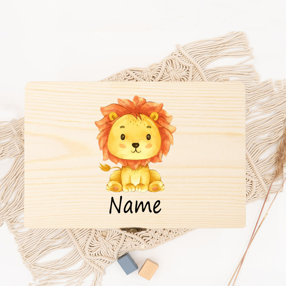 Personalized Baby Wood Box Cute Animal Print Toddler Memory Box Custom Name Infant Keepsake Box Newbron Shower Gift Kids Present
