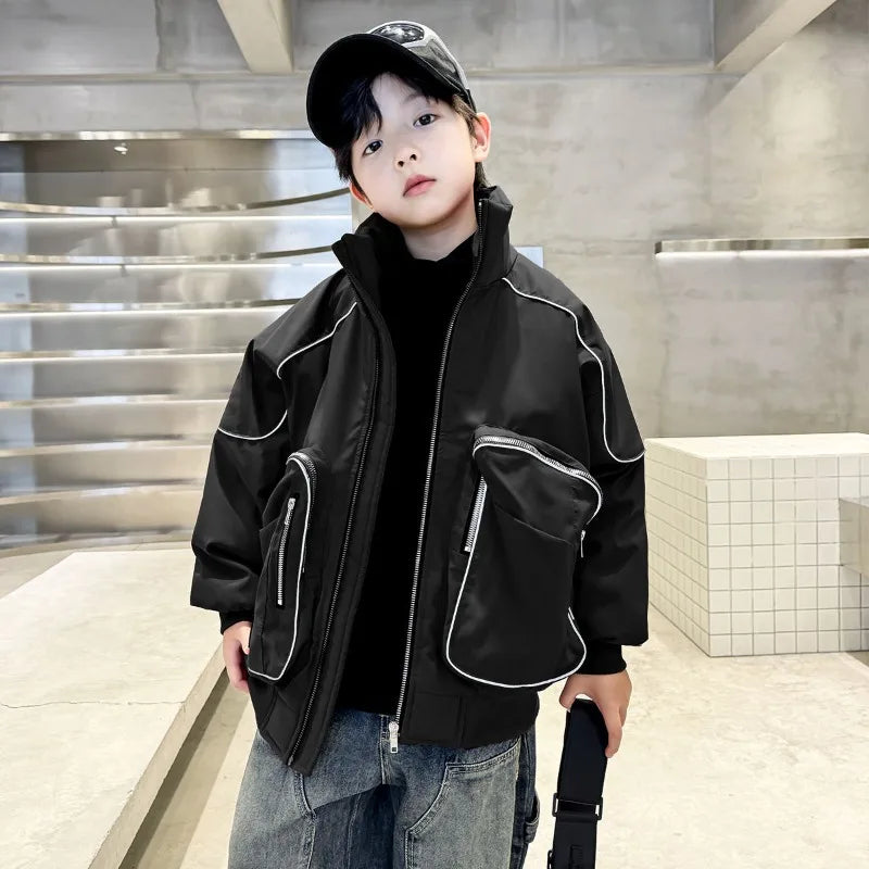 2025 New Boys' Winter Padded Quilted Windbreaker Jacket for Big Kids Waterproof Windproof Outdoor Jacket with Thermal Insulation