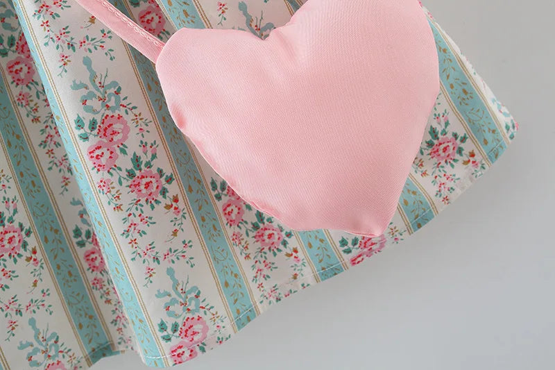 Summer New Pink Doll Neck Baby Girl Dress, Sweet Floral Children'S Sleeveless Clothes+Love Bag (9 Months -3 Years Old)