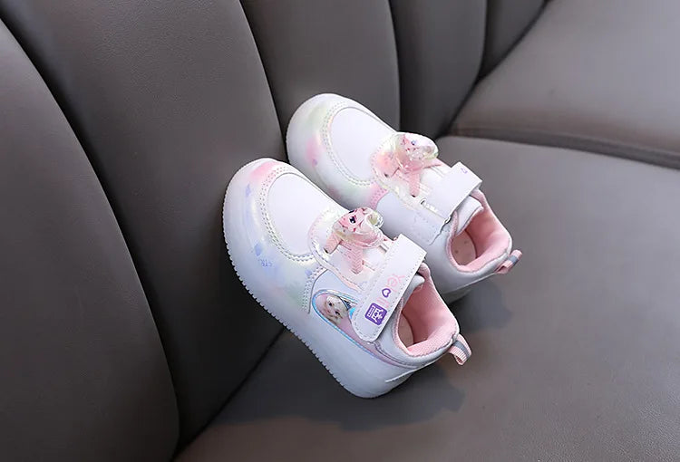 Disney Kids Girls Shoes Children Sneakers Girls Elsa Frozen Princess Casual Sport Student Shoes LED Lights Shoes Size 21-30