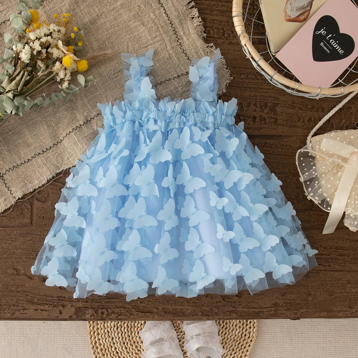 Summer New Butterfly Chiffon Baby Girl Princess Dress, Birthday Party Children'S Clothes For Babies Aged 3 Months To 3 Years Old