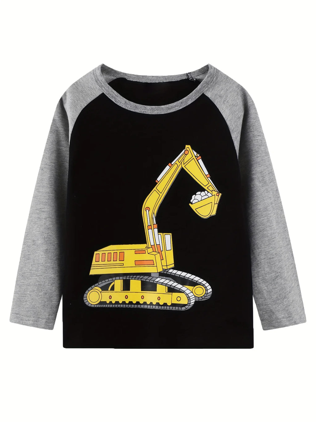 Three-piece set of boys' long-sleeved round-neck pure cotton T-shirts with cartoon car prints, suitable for outdoor leisure wear