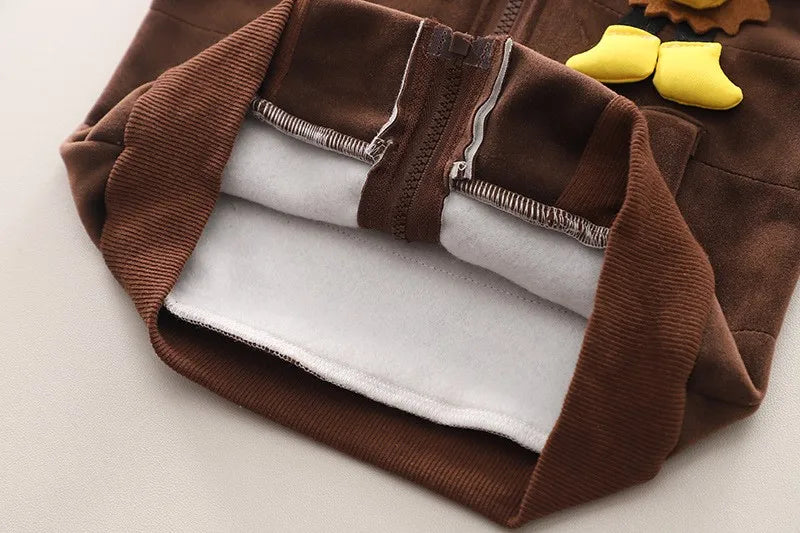 Baby Boys Clothing Set Autumn Winter Cartoon Lion Fleece Thick Hooded Jacket Coat Pants 3Pc Suit for 1-4 Years Kids Warm Outfits