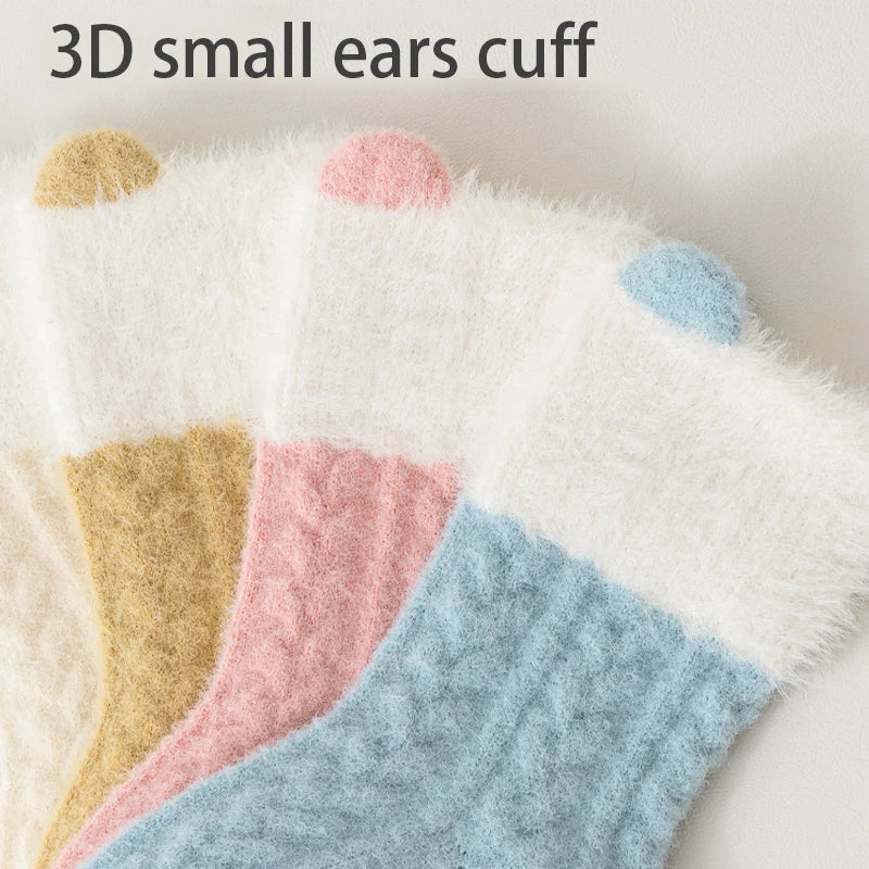 3/6 Pairs Newborn Socks Autumn Winter Thick Solid Color Kids Socks Mid-Tube Baby Socks For Boys And Girls